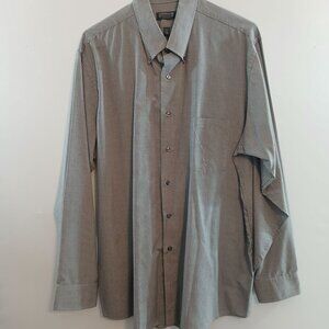 Arrow Mens Large Button-Down Shirt 16-16.5 Gray Checkered Long Sleeve